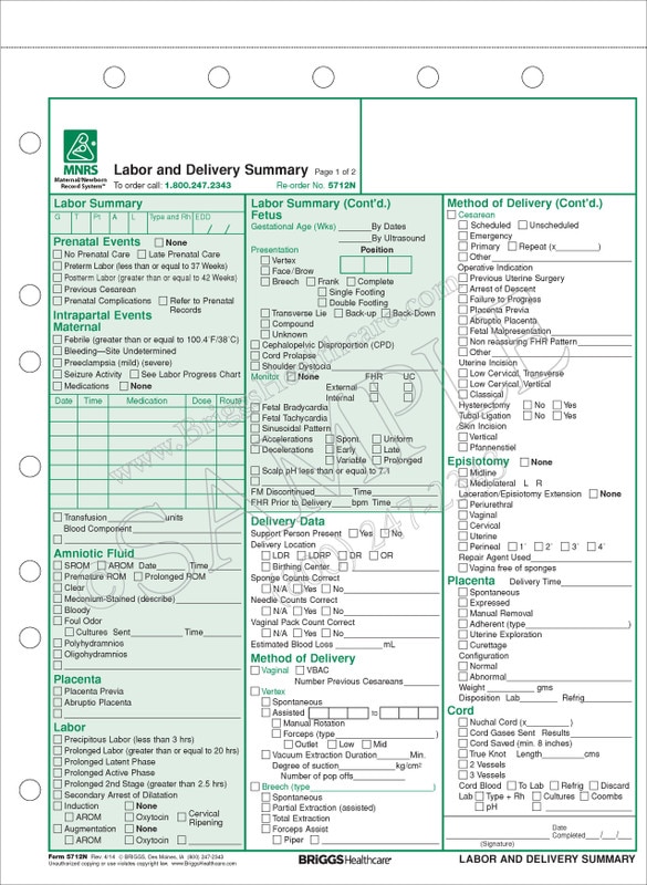 Labor and Delivery Summary Form Labor and Delivery Summary Form